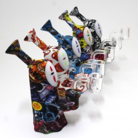 6" Silicon Multi Print Color Dab Rig Water Pipe With 14 MM Male Banger