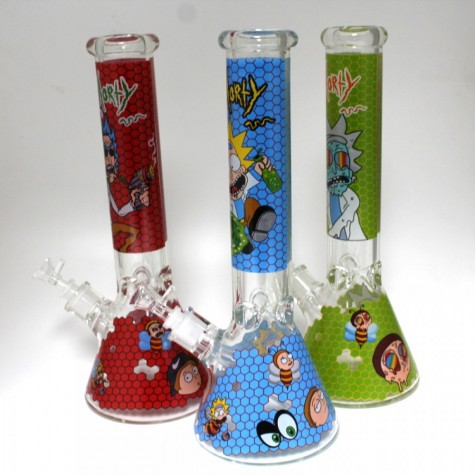 14'' Heavy Beaker Picture Art Water Pipe Glass On Glass