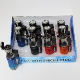 3'' Special Blue MOMBA Plastic Triple Flame Butane Refill Torch Lighter 12 Per Pack