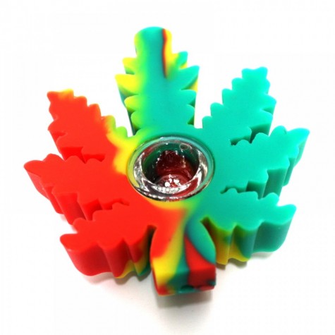 4'' Silicone Multi Color Leaf Shape Hand Pipe With Glass Bowl