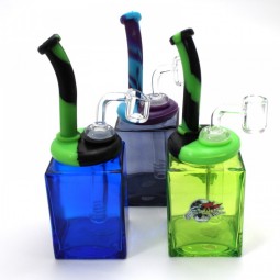 7.5'' Glass Square Shape With Silicone Top Dab Rig Water Pipe With 14 MM Male Banger