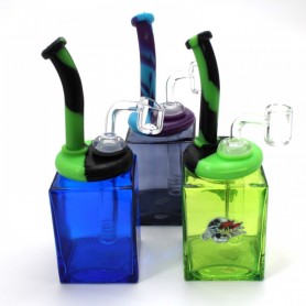 7.5'' Glass Square Shape With Silicone Top Dab Rig Water Pipe With 14 MM Male Banger