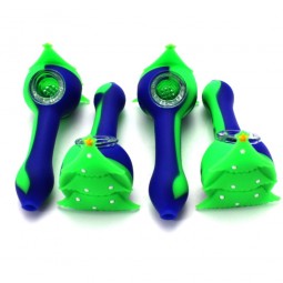 4'' Silicone Blue / Green Color Hand Pipe With Glass Bowl