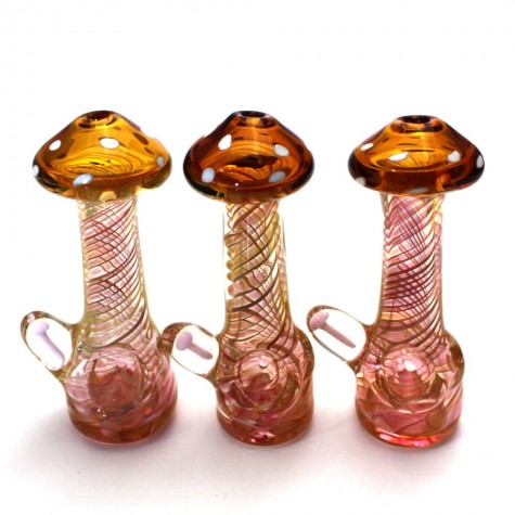 4.5'' Gold Fumed Mushroom Design Standing Extra Heavy Duty Glass Hand Pipe