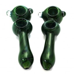 5'' Double Bowl Green Color Heavy Duty Glass Hand Pipe
