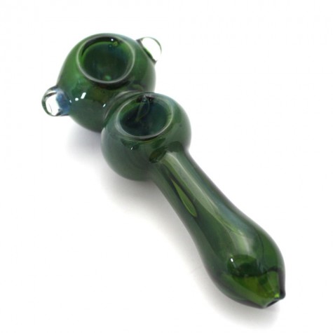 5'' Double Bowl Green Color Heavy Duty Glass Hand Pipe