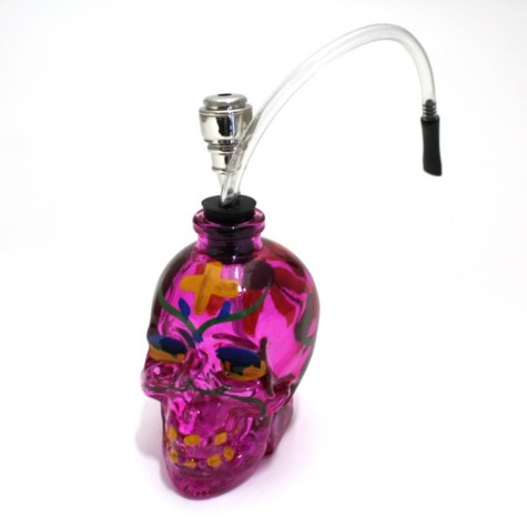 Skull Design Fancy Assorted Color Glass Bong With Pipe