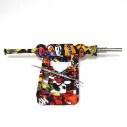 8'' Silicone Printed Color Nectar Kit With Titanium Nail 14 MM & Metal Dabber