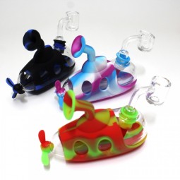5'' Submarine Silicone With Glass Dab Rig Water Pipe With 14 MM Male Banger