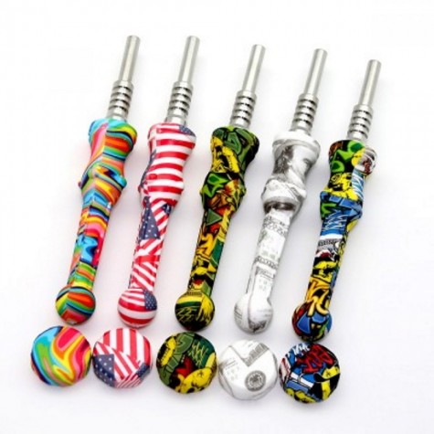 5''Silicone Printed Color Nectar Kit With Titanium Nail 14 MM