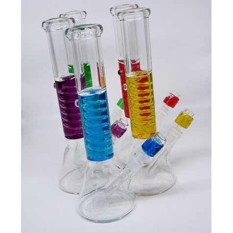 14" Liquid With Coil Design Beaker Water Pipe G-G
