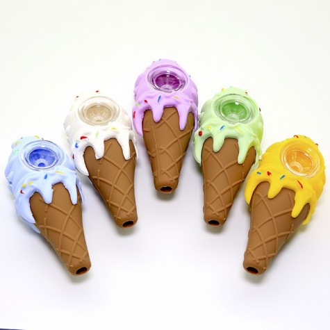 4'' Silicone Ice Cream Shape Hand Pipe With Glass bowl 