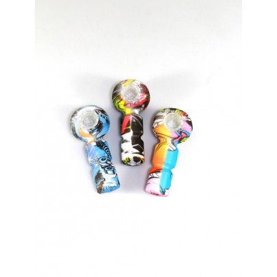 4'' Silicone Printed Art Design Hand Pipe With Glass Bowl 