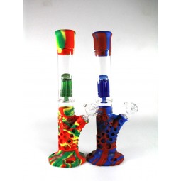 14.5'' Silicone  Multi Color With Glass Tree Percolator  Straight Water Pipe With 14 MM Male Bowl 
