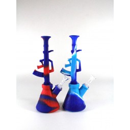 11'' Silicone  Multi Color Gun Shape Water Pipe With 14 MM Male Bowl 