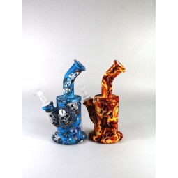8'' Silicone Printed Art  Multi Color Water Pipe With 14 MM Male Bowl 